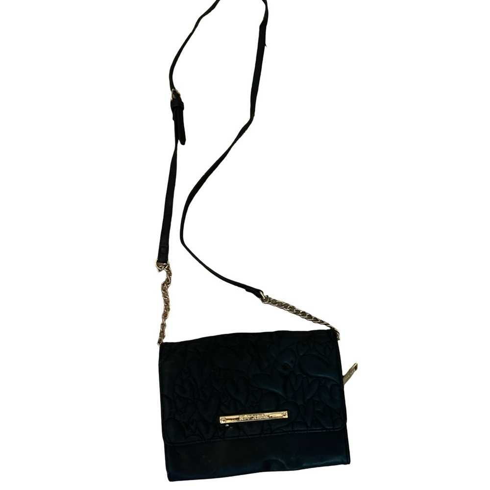 Betsy Johnson Chain Black Hearts Quilted Crossbody Purse Bag - Picture 3 of 6